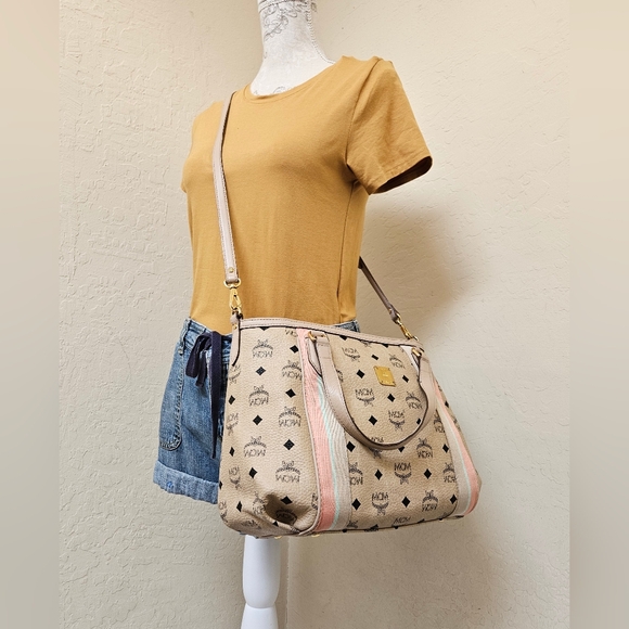 MCM Cream Handbag With Long Handle Satchel AUTHENTIC - Picture 4 of 16